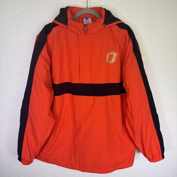 Oklahoma State Cowboys Jacket Mens Large NCAA Football Hooded Coat Orange Puffer - Picture 1 of 15